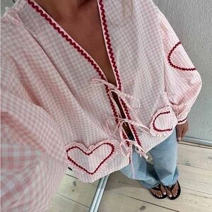 Pink Gingham Heart Detail Top